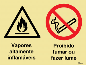 Sinalética Vapores Altamente Inflamáveis/Proibido Fumar ou Fazer Lume - OB0363