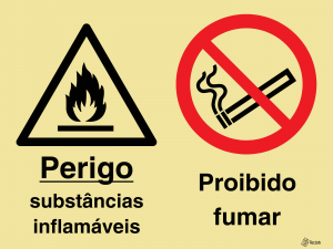 Sinalética Perigo Substâncias Inflamáveis/Proibido Fumar - OB0364