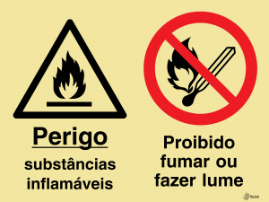 Sinalética Perigo Substâncias Inflamáveis/Proibido Fumar ou Fazer Lume - OB0365