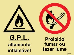 Sinalética G.P.L. Altamente Inflamável/Proibido Fumar ou Fazer Lume - OB0366