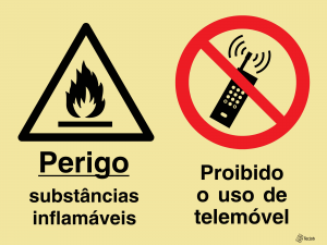 Sinalética Perigo Substâncias Inflamáveis/Proibido o Uso de Telemóvel - OB0367