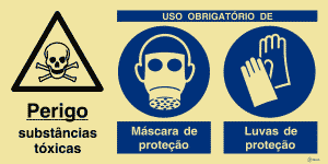Sinalética Perigo Substâncias Tóxicas/Uso Obrigatório de Máscara e Luvas de Proteção - OB0404