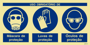 Sinalética Uso Obrigatório de Máscara, Luvas e Óculos de Proteção - OB0409