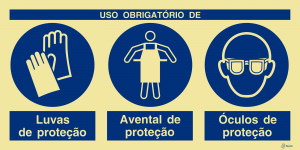 Sinalética Uso Obrigatório de Luvas, Avental e Óculos de Proteção - OB0410