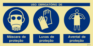 Sinalética Uso Obrigatório de Máscara, Luvas e Avental de Proteção - OB0415