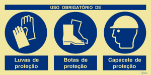 Sinalética Uso Obrigatório de Luvas, Botas e Capacete de Proteção - OB0417