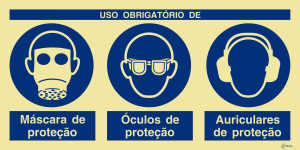 Sinalética Uso Obrigatório de Máscara, Óculos e Auriculares de Proteção - OB0421