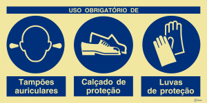 Sinalética Uso Obrigatório de Tampões Auriculares, Calçado e Luvas de Proteção - OB0423