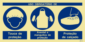 Sinalética Uso Obrigatório de Proteção de Calçado, Touca, Avental e Manguitos de Proteção - OB0429