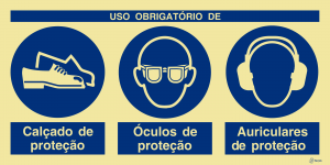 Sinalética Uso Obrigatório de Calçado, Óculos e Auriculares de Proteção - OB0430
