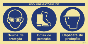 Sinalética Uso Obrigatório de Óculos, Botas e Capacete de Proteção - OB0431