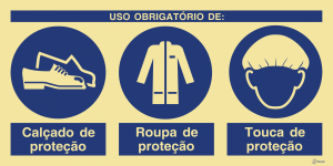 Sinalética Uso Obrigatório de Calçado, Roupa e Touca de Proteção - OB0433