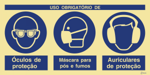 Sinalética Uso Obrigatório de Óculos, Máscara e Auriculares de Proteção - OB0434