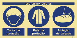 Sinalética Uso Obrigatório de Proteção d Calçado, Touca e Bata de Proteção - OB0435