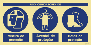 Sinalética Uso Obrigatório de Viseira, Avental e Botas de Proteção - OB0436