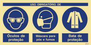 Sinalética Uso Obrigatório de Óculos, Máscara e Bata de Proteção - OB0437