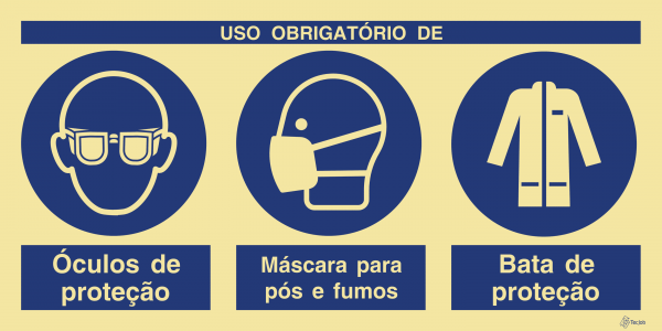 Sinalética Uso Obrigatório de Óculos, Máscara e Bata de Proteção - OB0437