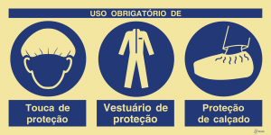 Sinalética Uso Obrigatório de Proteção de Calçado, Touca e Vestuário de Proteção - OB0438