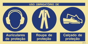 Sinalética Uso Obrigatório de Auriculares, Roupa e Calçado de Proteção - OB0439
