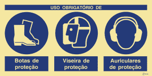 Sinalética Uso Obrigatório de Botas, Viseira e Auriculares de Proteção - OB0447