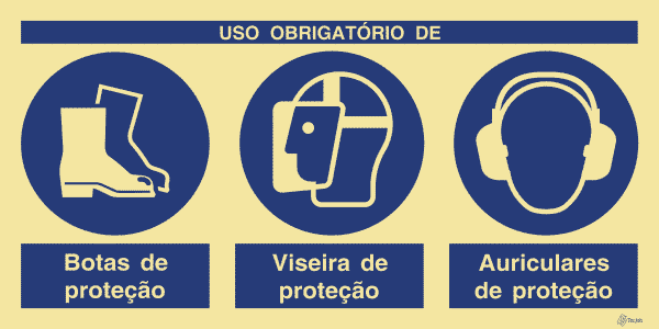 Sinalética Uso Obrigatório de Botas, Viseira e Auriculares de Proteção - OB0447