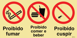 Sinalética Proibido Fumar, Proibido Comer e Beber, Proibido Cuspir - OB0448