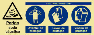 Sinalética Perigo Soda Cáustica/ Uso Obrigatório de Avental, Luvas e Viseira de Proteção - OB0466