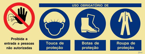 Sinalética Proibida a Entrada a Pessoas Não Autorizadas/ Uso Obrigatório de Touca, Botas e Roupa de Proteção - OB0468