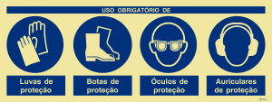 Sinalética Uso Obrigatório de Luvas, Botas, Óculos e Auriculares de Proteção - OB0469
