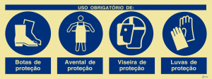 Sinalética Uso Obrigatório de Botas, Avental, Viseira e Luvas de Proteção- OB0471