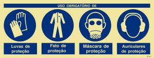 Sinalética Uso Obrigatório de Luvas, Fato, Máscara e Auriculares de Proteção - OB0472