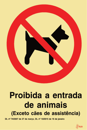 Sinalética Proibida a Entrada de Animais (Exceto cães de assistência) - PR0095